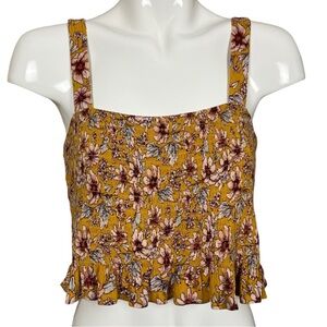 American Eagle Floral Sleeveless Smocked Crop Top with Ruffle Hem Size Large